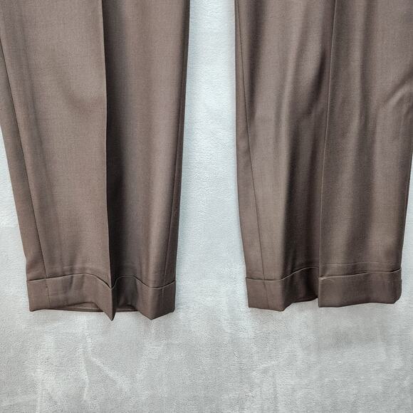 Mens 34x28 Brown Pleated Silky Cuffed Dress Pants Relaxed Straight Career Office - Picture 5 of 9